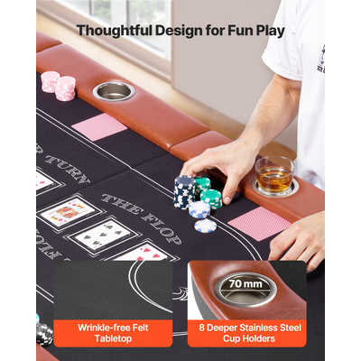 Πτυσσόμενο τραπέζι πόκερ VEVOR 1828,8 mm Πτυσσόμενο τραπέζι καζίνο Texas Holdem για 8 παίκτες