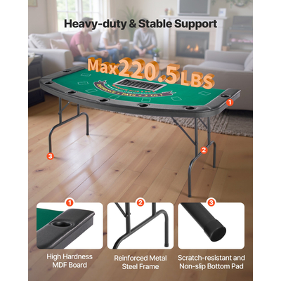 Πτυσσόμενο τραπέζι πόκερ VEVOR 1828,8 mm Πτυσσόμενο τραπέζι καζίνο Texas Holdem για 7 παίκτες