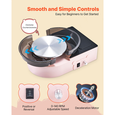 VEVOR Μίνι Τροχός Κεραμικής Ηλεκτρικός Τροχός Πήλινου Σπιτιού για Παιδιά και Ενήλικες 158 mm Ροζ