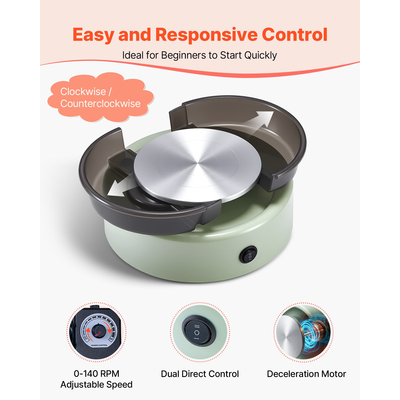 VEVOR Μίνι Τροχός Κεραμικής Ηλεκτρικός Τροχός Πήλινου Σπιράλ για Παιδιά 158 mm Πράσινος