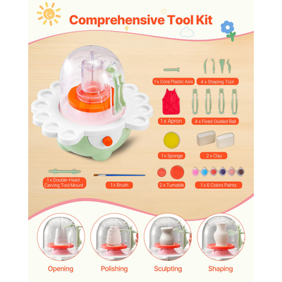 VEVOR Μίνι Τροχός Κεραμικής Ηλεκτρικός Τροχός Πήλινου Σπιτιού για Παιδιά, Πικάπ 50 mm και 80 mm