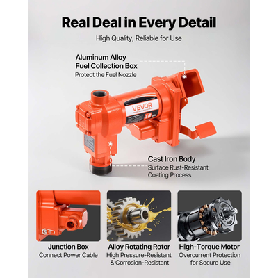 Αντλία μεταφοράς καυσίμου VEVOR, Ροή 61L/min, Ιπποδύναμη 1/4 HP 186W, Αντλία μεταφοράς ντίζελ 12 V DC με χειροκίνητο ακροφύσιο, έξοδο και σωλήνα αναρρόφησης, για βενζίνη, κηροζίνη, μείγματα αιθανόλης, μεθανόλη, βιοντίζελ