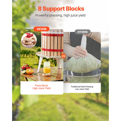 VEVOR Πιεστήριο Κρασιού Φρούτων Χειροκίνητη Πίεση για Οινοποίηση Ξύλινο Καλάθι 1,6 Γαλονιών/6 Λίτρων