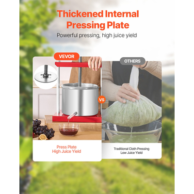 Πιεστήριο κρασιού VEVOR με χειροκίνητη πρέσα για οινοποίηση, από ανοξείδωτο ατσάλι 1,6 γαλόνια/6 λίτρα