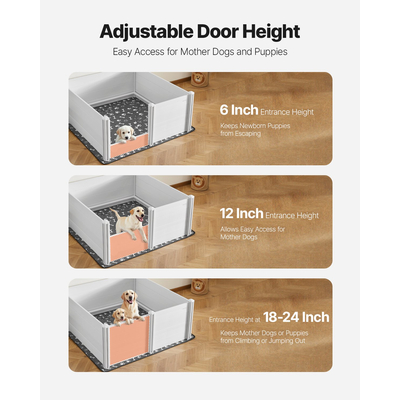 VEVOR Κουτί Τοκετού 60x60x24 ιντσών με Ρυθμιζόμενο Ύψος Πόρτας για Πολύ Μεγάλους Σκύλους