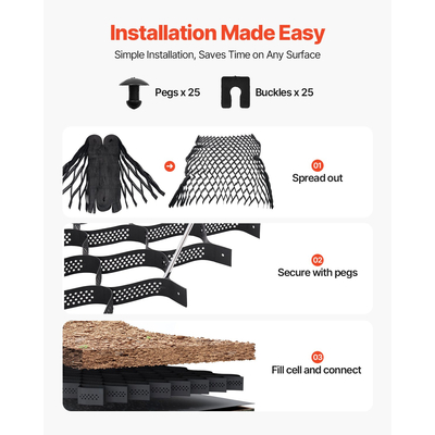 Πλέγμα γείωσης VEVOR, βαθύ πλέγμα γεωκυψελών 3 ιντσών 24,93x9,52FT / 7600x2900mm για χαλίκι