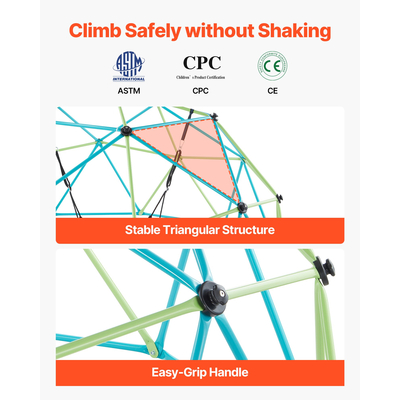 VEVOR Θόλος Αναρρίχησης 10FT Γεωμετρικός Θόλος Αναρρίχησης με Πιατάκι, Κούνια, Φορτία 1000LBS