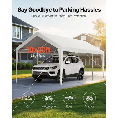 VEVOR Στέγαστρο Αυτοκινήτου 10 x 20 FT Φορητή Σκηνή Στεγασμένου Αυτοκινήτου Βαρέως Τύπου Λευκή