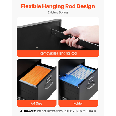 VEVOR Ντουλάπι Αρχειοθήκης με 4 Συρτάρια Μεταλλικό Κάθετο Ντουλάπι με Κλειδαριά για Γραφείο στο Σπίτι