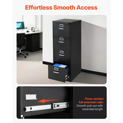 VEVOR Ντουλάπι Αρχειοθήκης με 4 Συρτάρια Μεταλλικό Κάθετο Ντουλάπι με Κλειδαριά για Γραφείο στο Σπίτι