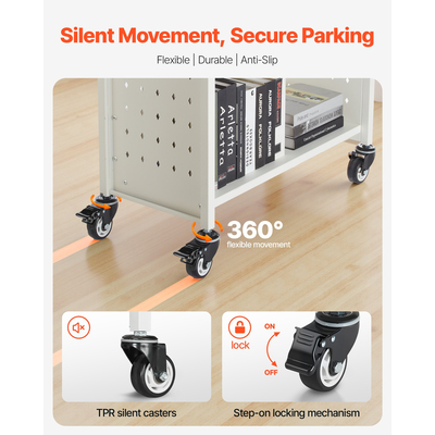 VEVOR Τριώροφο Τροχήλατο Βιβλιοφορείο Μονής Όψης με Ράφια σε Σχήμα L, Βιβλιοφορείο σε Λευκό Χρώμα