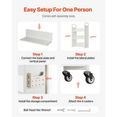 VEVOR Τριώροφο Τροχήλατο Βιβλιοφορείο Μονής Όψης με Ράφια σε Σχήμα L, Βιβλιοφορείο σε Λευκό Χρώμα