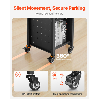 VEVOR Τριώροφο Τροχήλατο Βιβλιοθήκης Μονής Όψης Ράφια σε Σχήμα L, Μαύρο