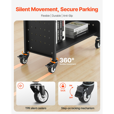 VEVOR Τριώροφο Τροχήλατο Βιβλιοφορείο Μονής Όψης με Ράφια σε Σχήμα L σε Μαύρο Χρώμα