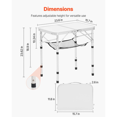 VEVOR 60cm Πτυσσόμενο Φορητό Τραπέζι Κάμπινγκ Τραπέζι Πικνίκ Αλουμινίου Εσωτερικού Χώρου