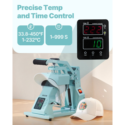 VEVOR Μηχανή Θερμικής Πίεσης για Καπέλα, Πρέσα για Καπέλα με 2 Πλάκες για HTV Green