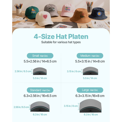 VEVOR Μηχανή Θερμικής Πίεσης για Καπέλα, Πρέσα για Καπέλα με 4 Πλάκες για HTV Green