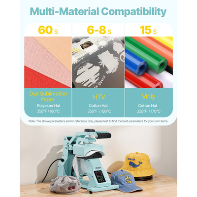 VEVOR Μηχανή Θερμικής Πίεσης για Καπέλα, Πρέσα για Καπέλα με 4 Πλάκες για HTV Green