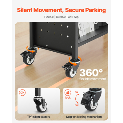 VEVOR Τριώροφο Τροχήλατο Βιβλιοφορείο με Ράφια σε Σχήμα V, Μονής Όψης, σε Μαύρο Χρώμα