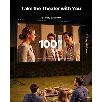 Οθόνη Προβολέα VEVOR με Τρίποδο και 2 Βάσεις, 100 ίντσες, Ευρεία Γωνία 160°, 4K HD 16:9