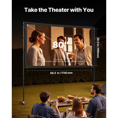 Οθόνη προβολέα VEVOR με 2 βάσεις, οθόνη 80 ιντσών, ευρείας γωνίας 160°, 4K HD, αναλογίας 16:9