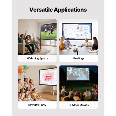 Οθόνη προβολέα VEVOR με 2 βάσεις, οθόνη 80 ιντσών, ευρείας γωνίας 160°, 4K HD, αναλογίας 16:9