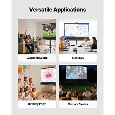 Οθόνη Προβολέα VEVOR με Τρίποδο και Βάση 60 ιντσών, Ευρεία Γωνία 160°, 4K HD 16:9