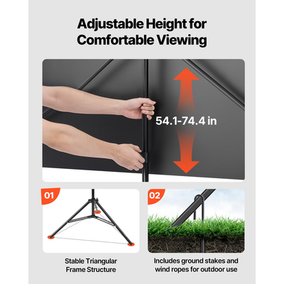 Οθόνη Προβολέα VEVOR με Τρίποδο και Βάση, 80 ίντσες, Ευρεία Γωνία 160°, 4K HD, 16:9