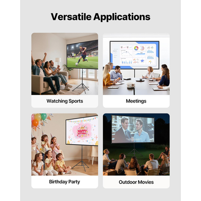 Οθόνη Προβολέα VEVOR με Τρίποδο και Βάση, 80 ίντσες, Ευρεία Γωνία 160°, 4K HD, 16:9