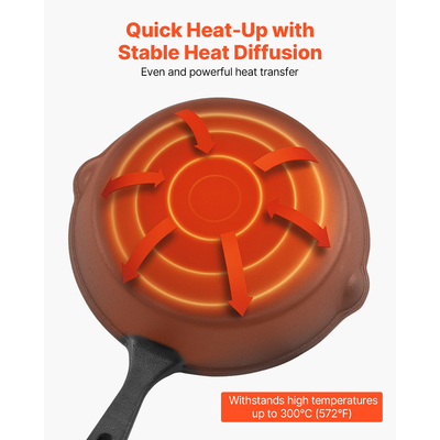 Σετ 3 τεμαχίων τηγανιών από χυτοσίδηρο VEVOR 160 220 265 mm με λαβή καρυκευμένη σε μαύρο χρώμα