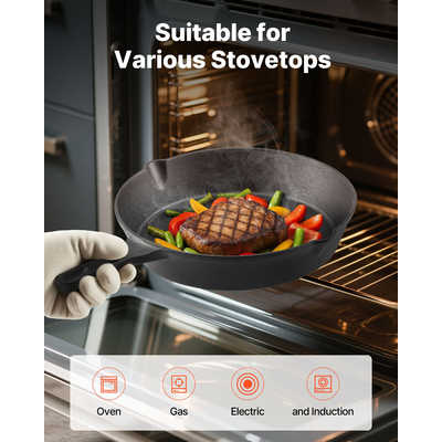 Σετ 3 τεμαχίων τηγανιών από χυτοσίδηρο VEVOR 160 220 265 mm με λαβή καρυκευμένη σε μαύρο χρώμα