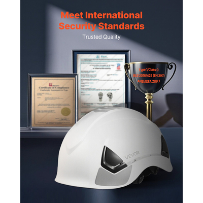 Κράνος ασφαλείας VEVOR για κατασκευές με αεριζόμενο κάλυμμα, λευκό, κατηγορίας C, για άνδρες και γυναίκες