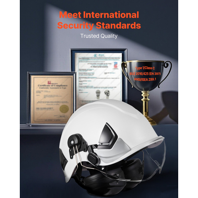 Κράνος Βιομηχανικής Ασφαλείας VEVOR με Ζελατίνα & Ωτοασπίδες Ρυθμιζόμενο Αεριζόμενο Σκληρό Κράνος