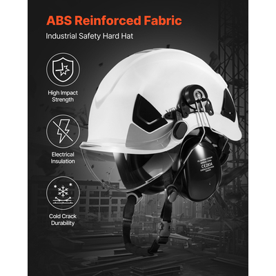 Κράνος Βιομηχανικής Ασφαλείας VEVOR με Ζελατίνα & Ωτοασπίδες Ρυθμιζόμενο Αεριζόμενο Σκληρό Κράνος