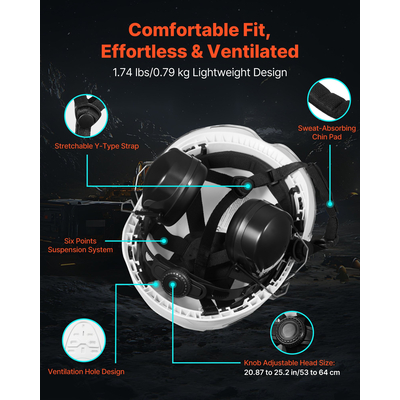 Κράνος Βιομηχανικής Ασφαλείας VEVOR με Ζελατίνα & Ωτοασπίδες Ρυθμιζόμενο Αεριζόμενο Σκληρό Κράνος