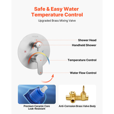 Σετ βρύσης ντους VEVOR με στρογγυλή κεφαλή ντους βροχής 10" και σετ χειρός, βουρτσισμένο νίκελ
