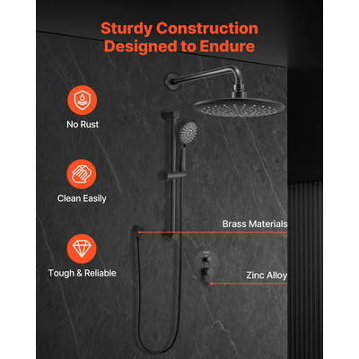 Σετ βρύσης ντους VEVOR 9" στρογγυλή κεφαλή ντους βροχής και σετ χειρός, ματ μαύρο