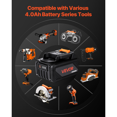 Συνδυασμός μπαταρίας και φορτιστή VEVOR 20V MAX, μπαταρία ιόντων λιθίου 4.0 Ah, γρήγορη φόρτιση