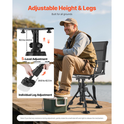 Καρέκλα κυνηγιού VEVOR, περιστρεφόμενη 360°, πτυσσόμενη καρέκλα στόρια με ρυθμιζόμενα πόδια και μπράτσα