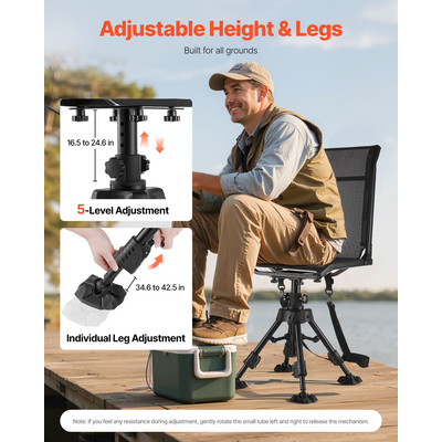 Καρέκλα κυνηγιού VEVOR, αθόρυβη πτυσσόμενη καρέκλα στόριου με περιστρεφόμενη 360° και ρυθμιζόμενα πόδια