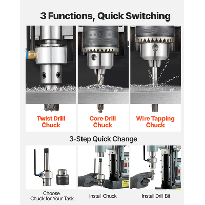Μαγνητική πρέσα τρυπανιού VEVOR Πρέσα τρυπανιού Mag 1500 W 60 mm Διάμετρος τρυπήματος 0-600 σ.α.λ.