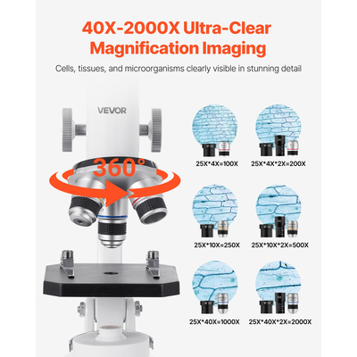 Επαγγελματικό μονοφθάλμιο σύνθετο μικροσκόπιο VEVOR με μεγέθυνση 40-2000X