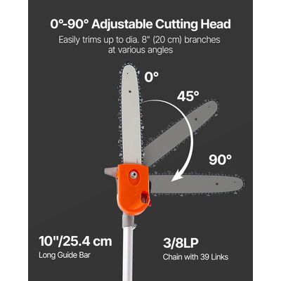 Πριόνι αερίου VEVOR με περιστρεφόμενη κεφαλή 43CC 2-χρονο κλαδευτήρι δέντρων 12 ιντσών με ράβδο κοπής