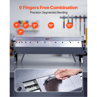 Φρένο λαμαρίνας VEVOR Πλάτος κάμψης 910 χιλ. Φρένο κουτιού και δίσκου 0-135° 16 Ga Φρένο κάμψης λαμαρίνας 6 δακτύλων