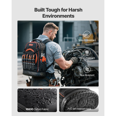 Σακίδιο Πλάτης Εργαλείων VEVOR με 65 τσέπες, ανθεκτικό στο σκίσιμο, σακίδιο εργασίας για ηλεκτρολόγο