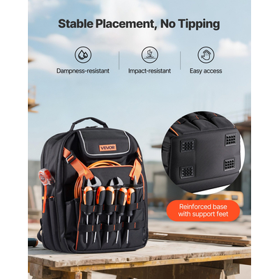 Σακίδιο Πλάτης Εργαλείων VEVOR 45 Θέσεων, Ανθεκτικό σε Σκισίματα, Σακίδιο Πλάτης Εργασίας για Ηλεκτρολόγο