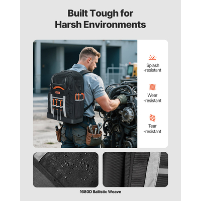 Σακίδιο Εργαλείων VEVOR με 56 τσέπες, ανθεκτικό στις πιτσιλιές, σακίδιο εργασίας για ηλεκτρολόγο