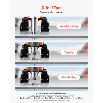Μαγνητική πρέσα τρυπανιού VEVOR, πρέσα τρυπανιού Mag 1400 W 0-850 RPM με 11 τρυπάνια πυρήνα