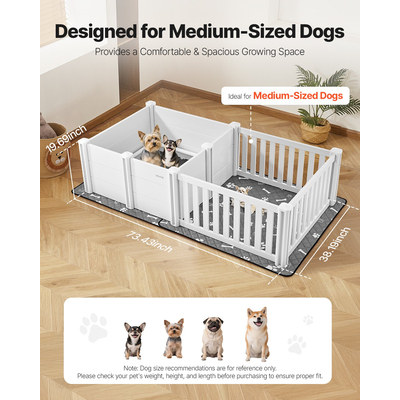 VEVOR Κουτί Στυλό για Γέννηση Σκύλου με Ρυθμιζόμενο Ύψος Πόρτας για Μεσαίου Μεγέθους Σκύλους 73x38x19,7 ίντσες
