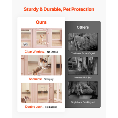 VEVOR Κουτί Στυλό Γέννησης Σκύλου με Παράθυρο Διαφανές για Μεσαίου Μεγέθους Σκύλους 60x39x23 ίντσες